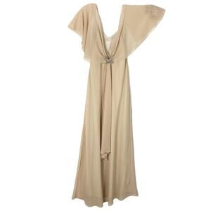 nwot Vintage NEBLON Dress XL Crystal-Buttefly-Brooch Tie Back A-Line Maxi Lined